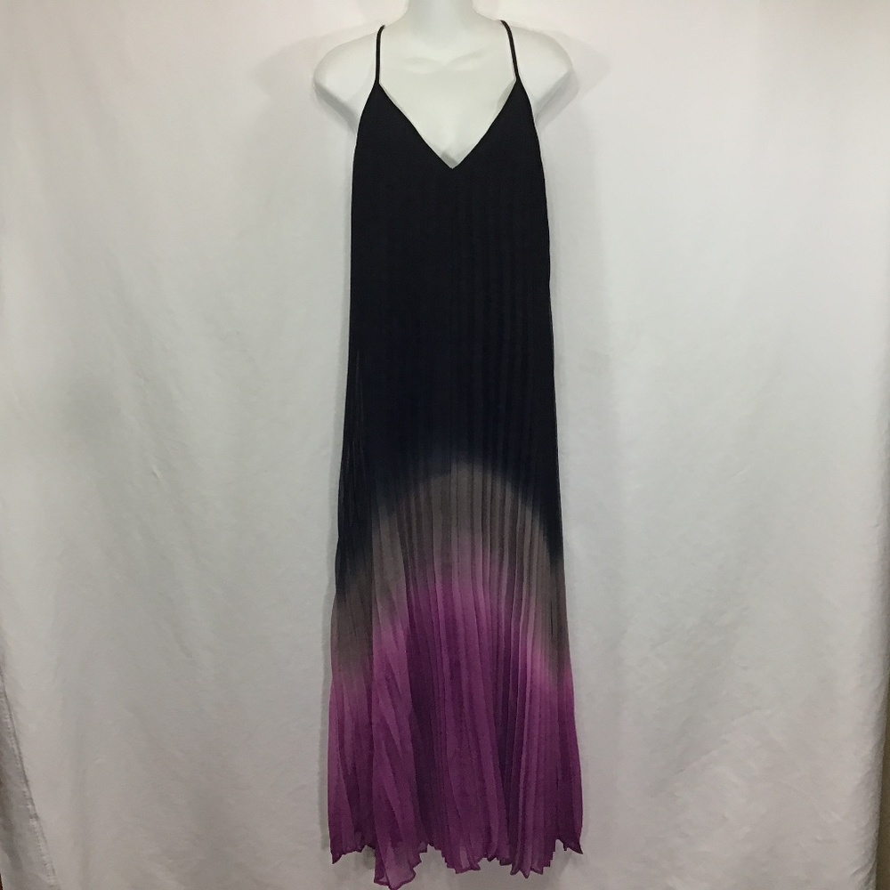 Bar III Black/Purple Halter Pleated Maxi Dress